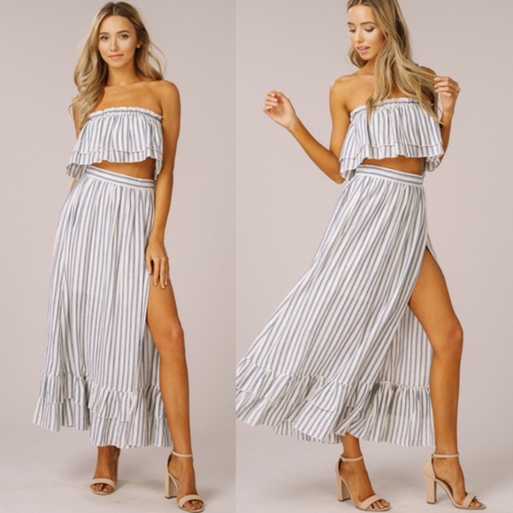 BRITTANIE Stripe Skirt Set - BLUE - Picture 1 of 1
